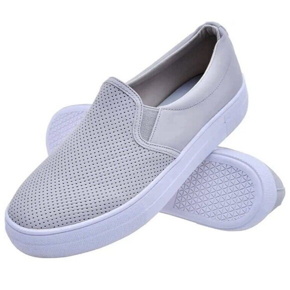 Womens Loafers Size 6.5 Gray Perforated Slip On Comfortable Casual Flat Shoes - Picture 1 of 16